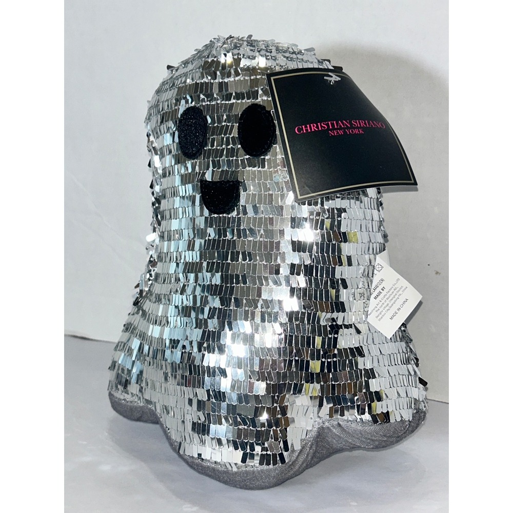 Christian Siriano Silver Sequin Ghost Plush Pillow 9" NWT Halloween Decor